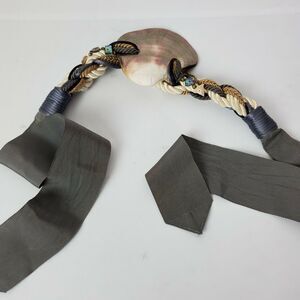 Paua Shell Womens Ribbon Tie Belt Braided Detail‎ Gray Small